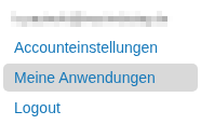 Accountmenü: Accounteinstellungen, Meine Anwendungen, Logout