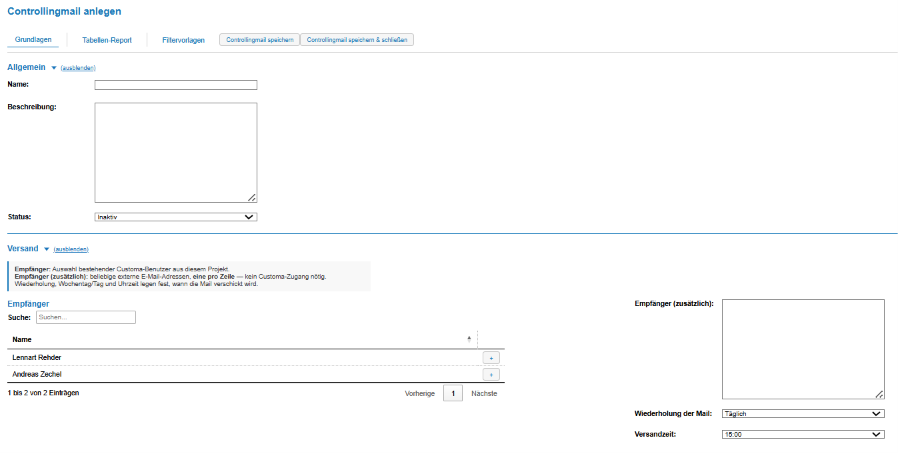 Screenshot des Reiters Grundlagen